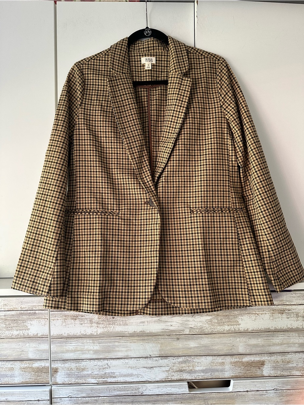 🤎 a.n.a Plaid Blazer Small Brown Tan Black One Button Career Jacket